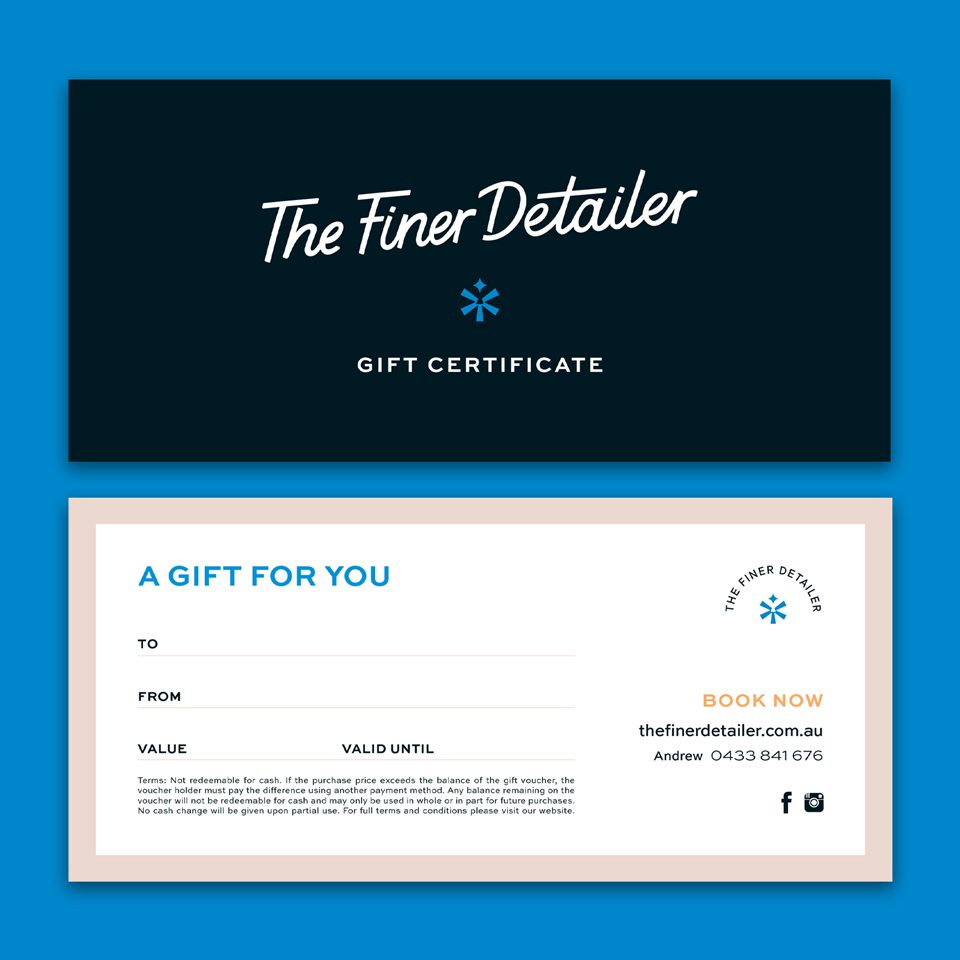 Branding + Gift Certificate Design | The Finer Detailer, Albury