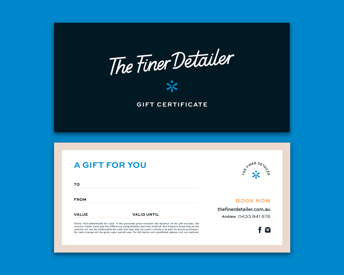 Branding + Gift Certificate Design | The Finer Detailer, Albury